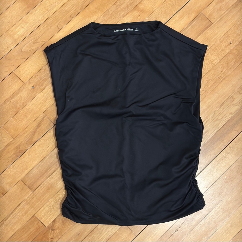 Abercrombie & Fitch Black Ruched Mock Neck Seamless Top